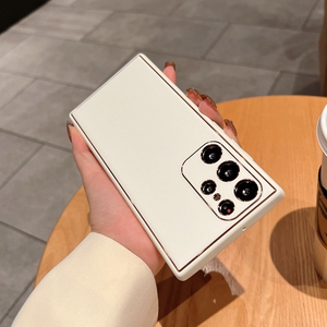 简约皮纹适用于三星S23 Ultra手机壳新款S23+全包镜头S22u/防摔壳21/23 保护套软胶Note20时尚s20/10潮男女款