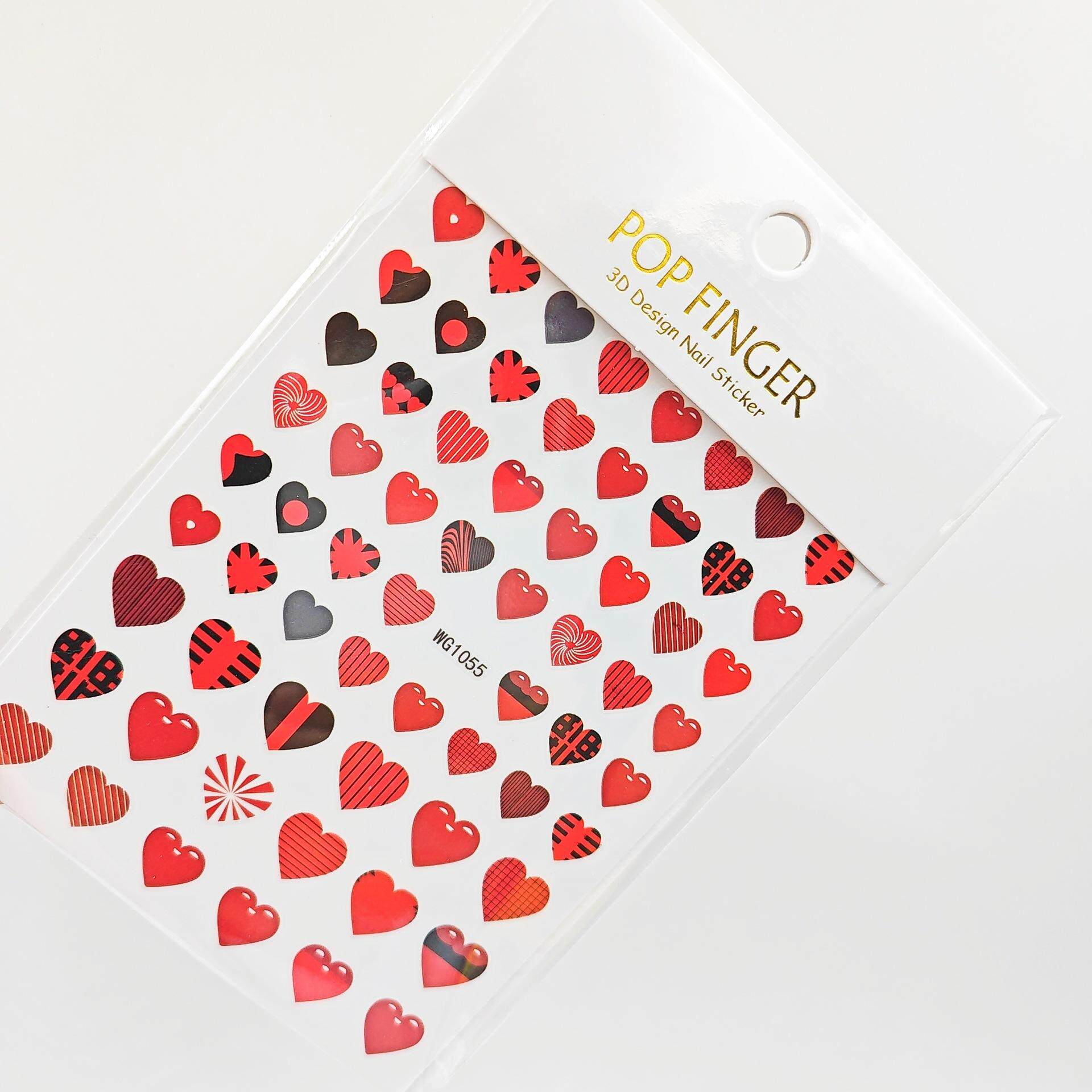 10张包邮情人节背胶美甲贴纸指甲油胶贴花七夕小爱心熊爱情猫气泡