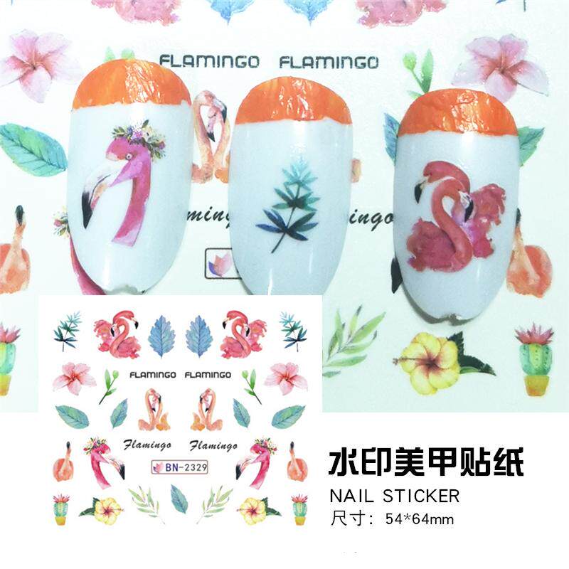10张包邮水印美甲贴纸指甲油胶贴花火烈小鸟观赏树叶爱心羽毛花朵