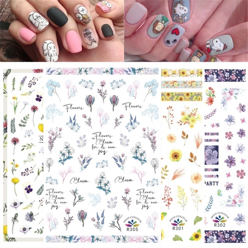 日式小清新花朵芝麻街3D美甲贴纸