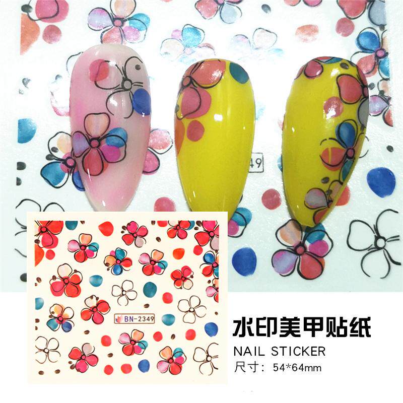 10张包邮日式百合水印美甲贴纸指甲油胶贴花卉水彩花瓣红梅树叶子