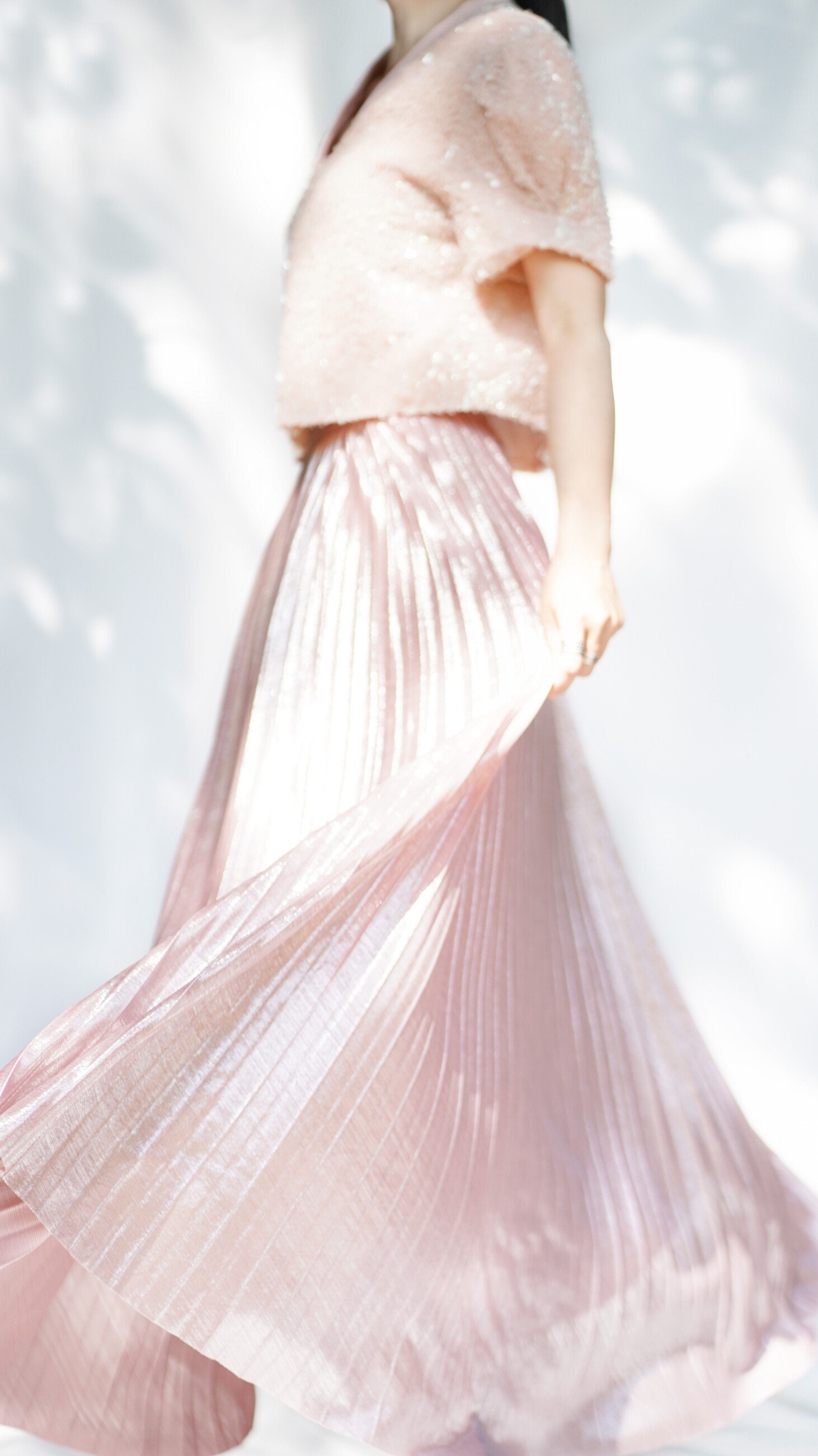 文亚粉黛梦幻飘渺之裸粉 百褶长裙大摆高腰超长显瘦半身裙女显瘦