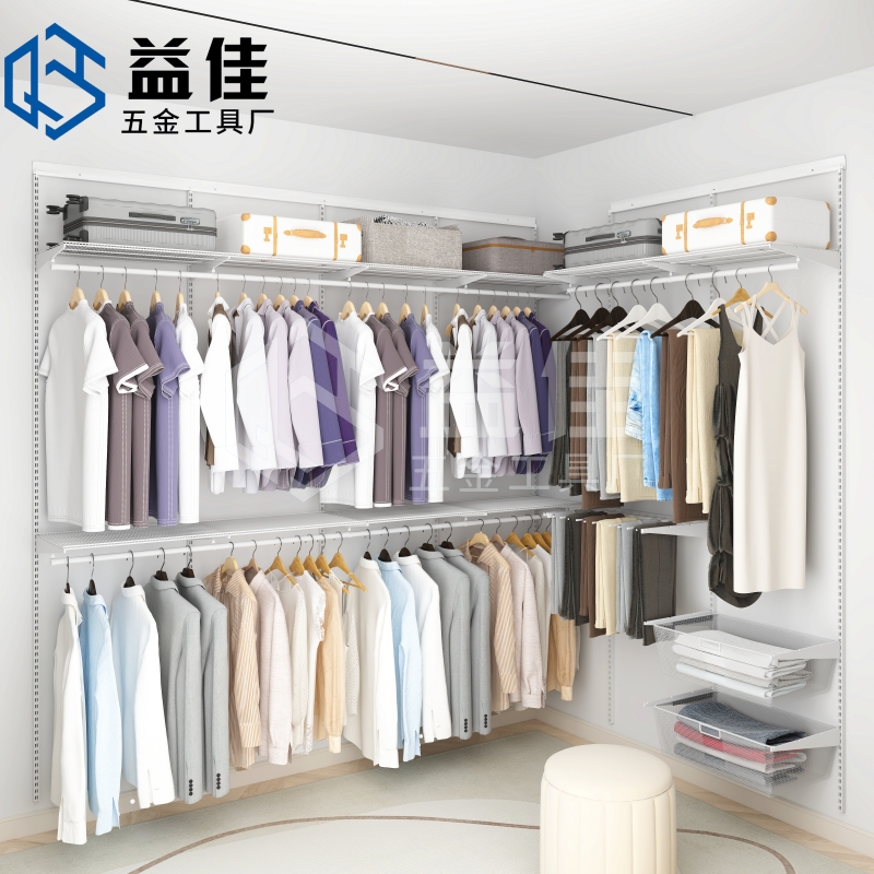 衣帽间铁烤漆可调节金属衣柜