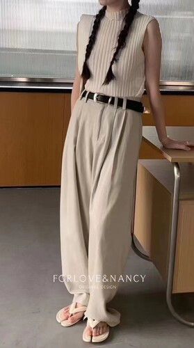 FN爱与南希高腰褶皱休闲裤女