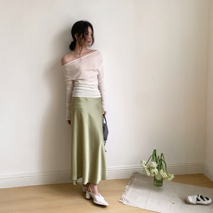 爱与南希2025春夏轻奢高级感包臀缎面显瘦垂感中长鱼尾半身裙4031