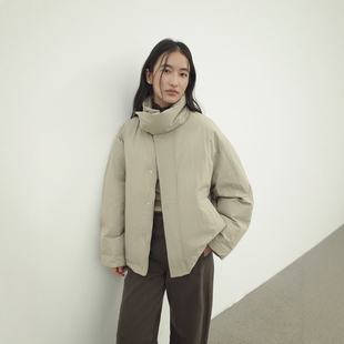 FN爱与南希2025冬季立领90白鸭绒落肩单排扣宽松百搭短款羽绒服