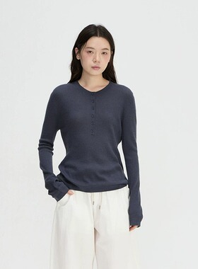 FN爱与南希2025春季圆领单排扣细坑条修身百搭羊毛针织衫女11655