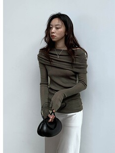 FN爱与南希2024春季新款法式洋气慵懒一字肩扭结针织毛衣女21137