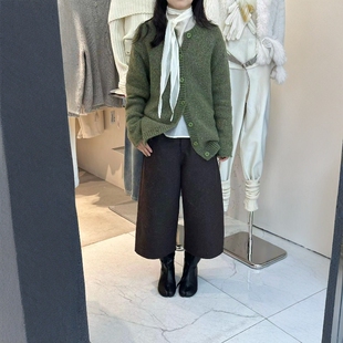 FN爱与南希2025冬季韩系圆领单排扣中长款落肩袖羊毛毛衣女04013