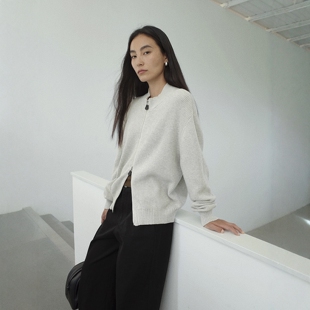 FN爱与南希2025秋季韩系纯色半高领松弛感双头拉链毛衣开衫02666