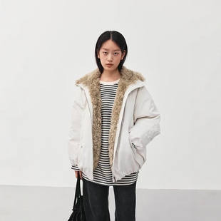 FN爱与南希2025冬90白鸭绒复古拼接撞色毛领保暖派克羽绒服03079