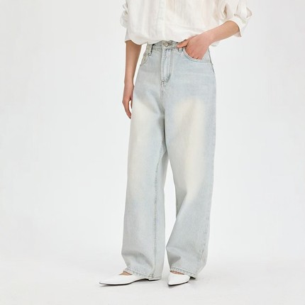 FN爱与南希2025春秋高腰复古宽松显瘦简约廓形阔腿牛仔裤女11741
