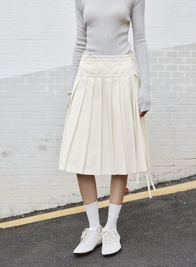 FN爱与南希2025秋季韩系纯色棉质气质千金风系带百褶半身裙02893