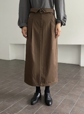 FN爱与南希秋季韩系老钱风高腰遮胯显瘦气质直筒开叉半身裙02839