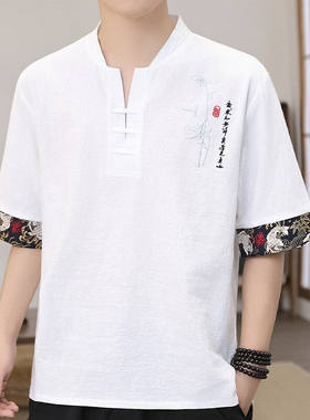 中国风男装云南穿搭短袖t恤泰国民族服饰西双版纳傣族服装上衣服