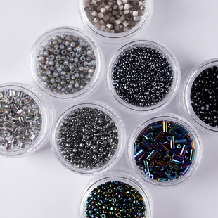 黑色灰套装刺绣珠子手工diy法式饰品配件十字画散珠串珠米珠材料