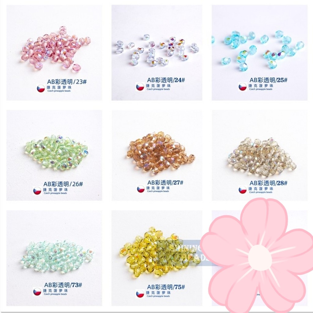 捷克火抛珠3mmAB彩透明火烧火磨枣形水晶珠套装串珠饰品散珠进口