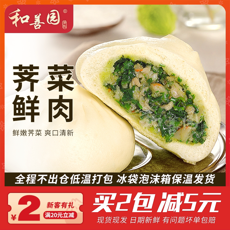 南京和善园荠菜肉包960g12只家庭营养早餐冷冻半成品素馅鲜肉包子