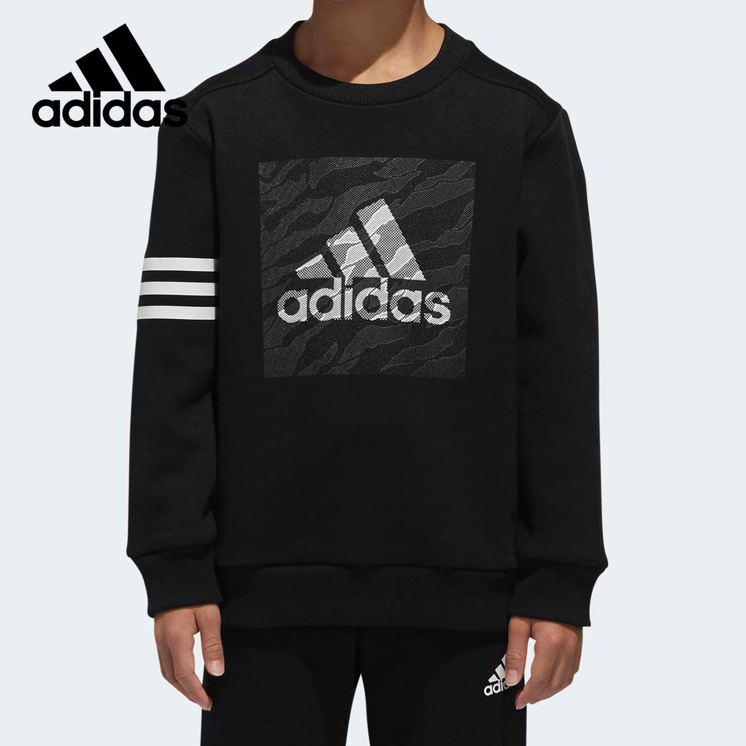 阿迪达斯正品童运动圆领印花卫衣