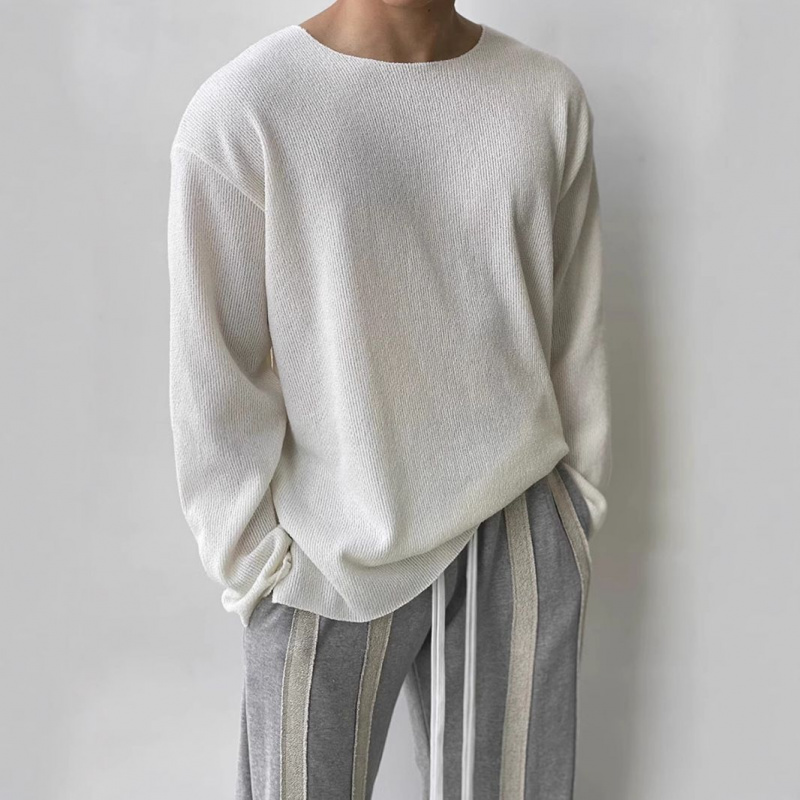 春秋慵懒风男士宽松针织衫低领