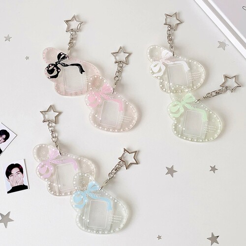 夏日少女透明翅膀星星钥匙扣挂件学生1寸证件照大头贴挂饰卡套