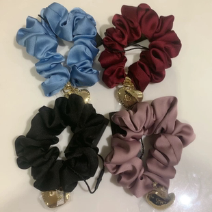 she茜子发饰心形吊坠布艺印花百搭弹力发圈大肠发圈时尚发绳