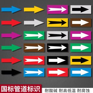 国标管道标识贴纸工业胶带质流向箭头方向标签防色环标示反光膜自来水进水回水压缩空气蒸气天然气管路警示牌