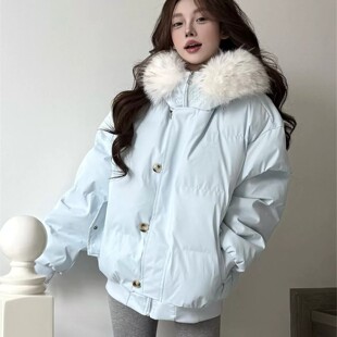 毛毛内胆韩系毛领连帽羽绒棉服女冬季新款保暖夹棉袄加厚宽松外套