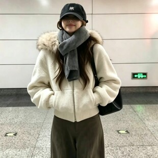 巨好看毛领连帽棉服女冬季新款小个子羊羔毛加厚环保皮草韩系外套