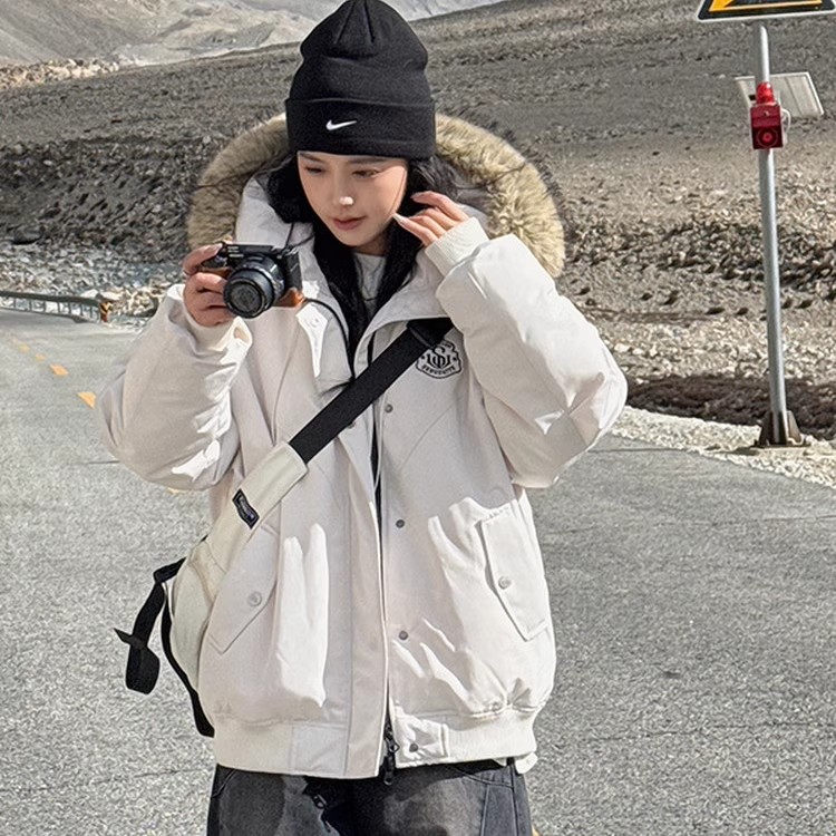 新款大毛领长袖冬季通勤加厚纯色