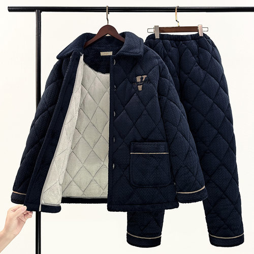 牛奶绒剪花超厚保暖睡衣男家居服