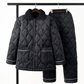 新款 中老年睡衣秋冬季 保暖三层加绒加厚夹棉家居服珊瑚绒爸爸套装