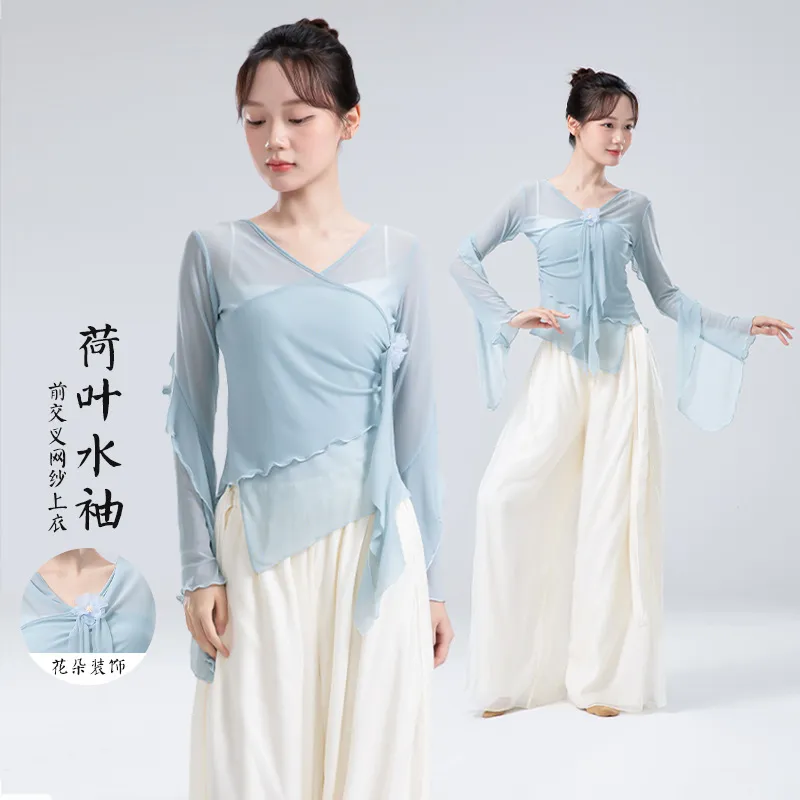 古典舞练功服女新款荷叶水袖身韵纱衣中国舞蹈服女飘逸形体演出服