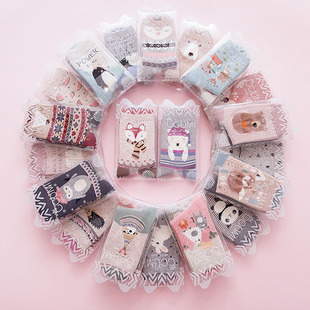 春季女袜日系卡通中筒袜子甜美学生袜全棉可爱AB对袜2双盒装韩版