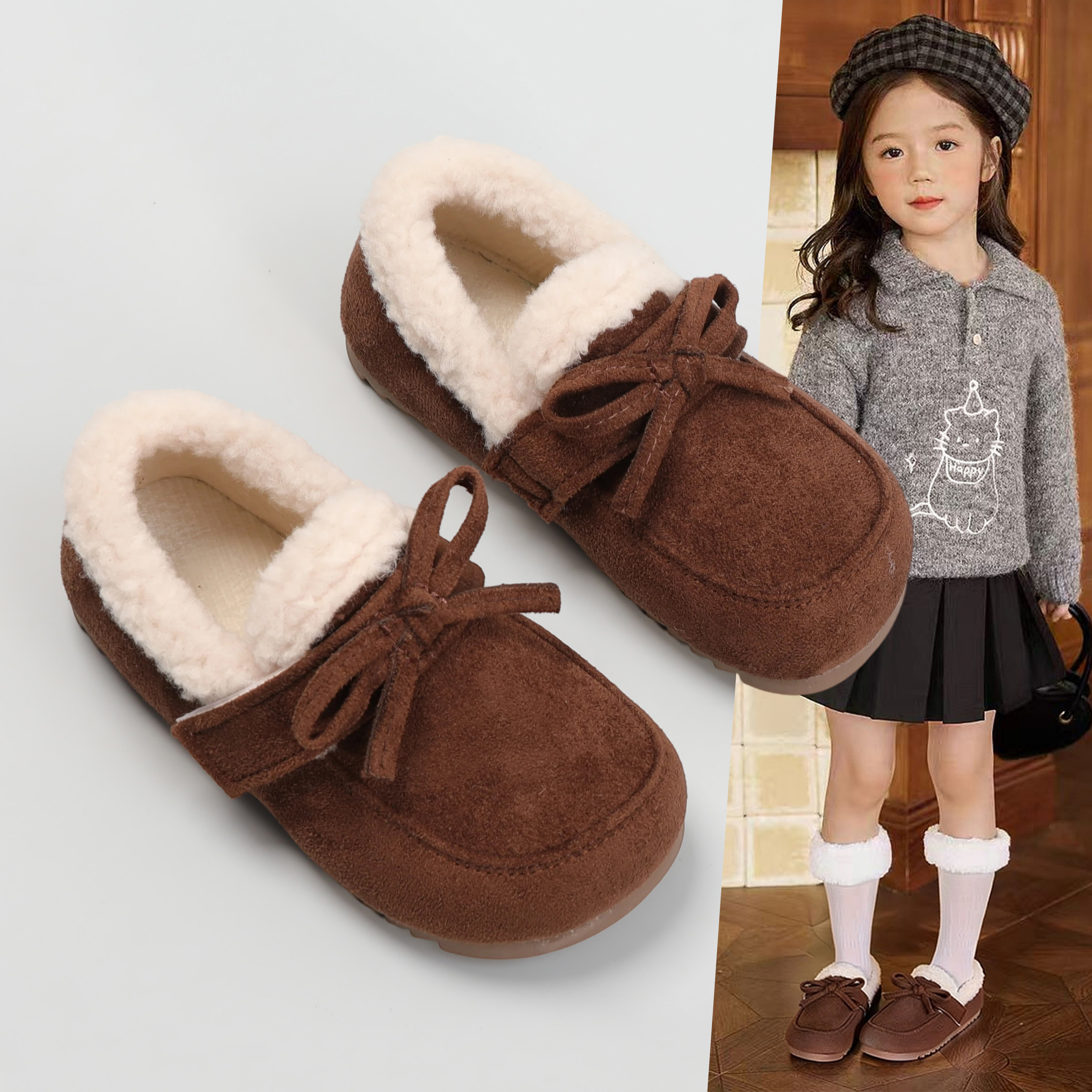 女童棉鞋秋冬季新款女宝宝羊羔毛二棉鞋子儿童一脚蹬豆豆鞋软底冬,童鞋/婴儿鞋/亲子鞋,棉鞋,淘宝优惠券,粉丝福利购,淘宝优惠卷