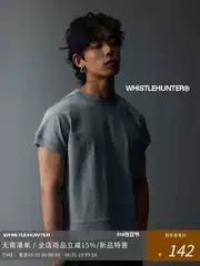 Whistlehunter (Wstht) Two-Color Heavyweight Basic Leather Label Short-Sleeve Ribbed Slim-Fit Pure Cotton T-Shirt
