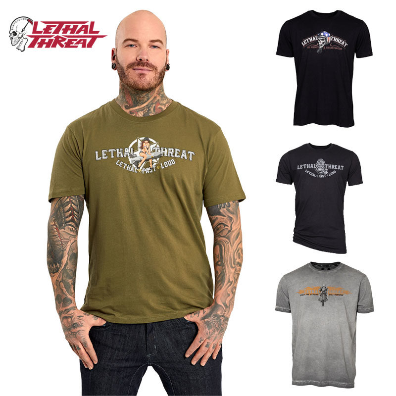 美国lethal threat骑行短袖纯棉休闲t恤宽松圆领透气吸汗男潮