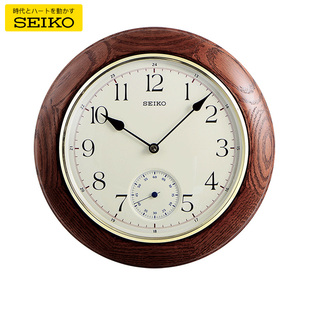 seiko日本精工时钟12寸实木橡木静音扫秒挂表客厅卧室办公室挂钟