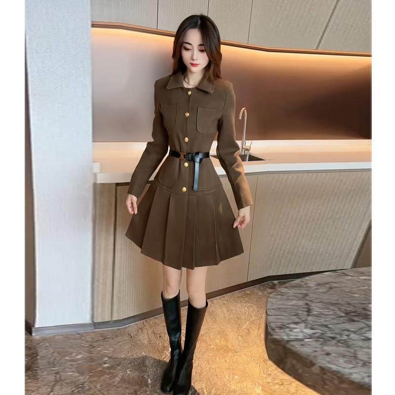 小香风翻领毛呢连衣裙女冬季2025新款轻奢高级感收腰显瘦百褶短裙,运动/瑜伽/健身/球迷用品,瑜伽短裙,淘宝优惠券,粉丝福利购,淘宝优惠卷