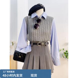 条纹衬衣女款2026春季新款长袖针织假两件高级感小众衬衫时尚气质