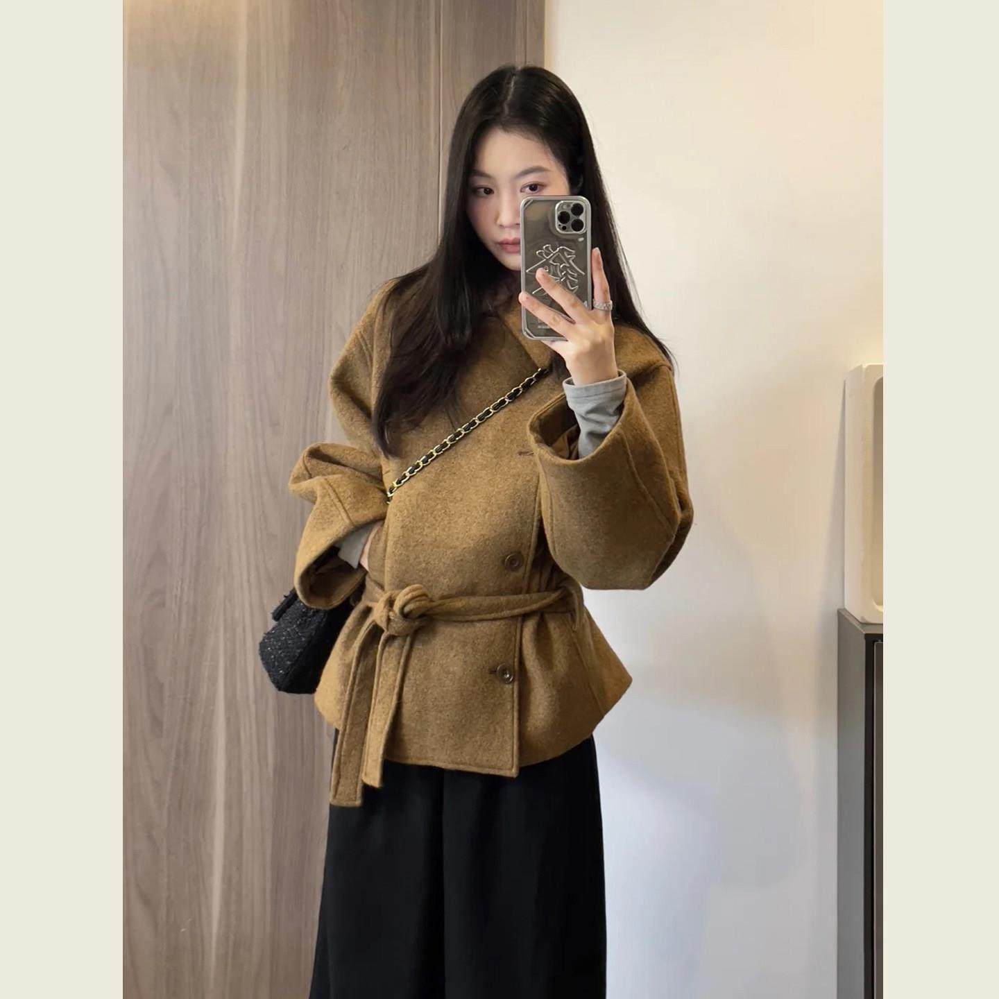 复古驼色单排扣系带毛呢外套女秋冬季韩系高级感宽松短款呢子大衣,运动/瑜伽/健身/球迷用品,广场舞套装,淘宝优惠券,粉丝福利购,淘宝优惠卷