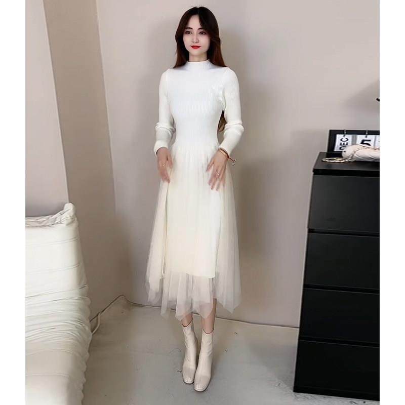 法式针织网纱连衣裙女秋冬2025新款高级感小个子修身内搭打底长裙,运动/瑜伽/健身/球迷用品,瑜伽短裙,淘宝优惠券,粉丝福利购,淘宝优惠卷
