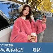 粉色少女感毛茸茸短外套女冬季 2025减龄超好看仿水貂绒保暖厚上衣