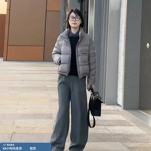 灰色立领排骨短款羽绒服女款2025冬季新款韩系宽松保暖小个子外套