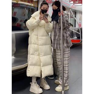 冬天白色立领过膝长款羽绒棉服冬季新款高级感炸街保暖超好看外套