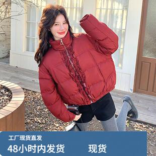 韩系chic红色羽绒服女冬新款超火好看高级小众加厚圣诞新年短外套