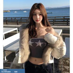 韩系白色毛毛拼接棉服外套2025冬季新款翻领设计感短款时尚面包服