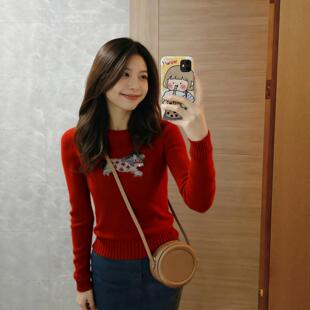 红色针织毛衣女款2026新款冬季过年氛围感新年穿搭马年本命年衣服