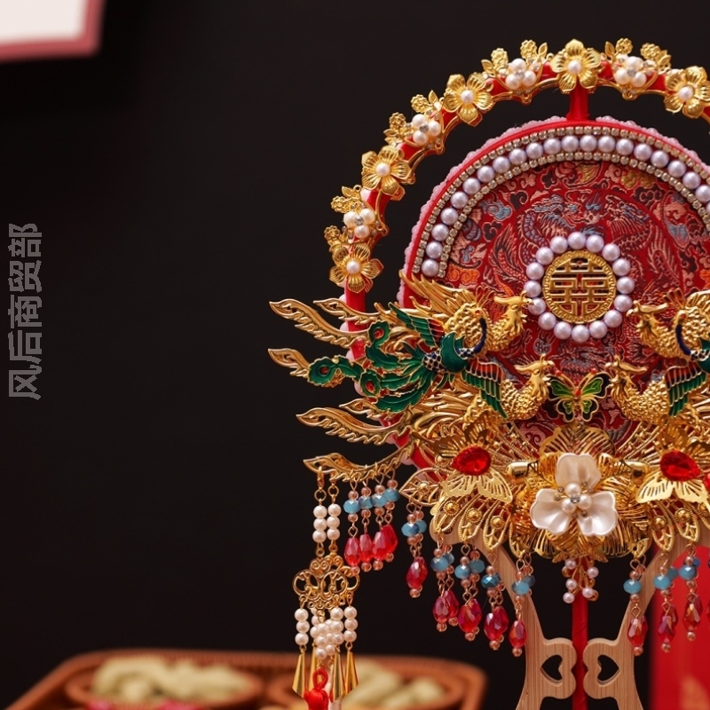 结婚用的扇子女送礼新娘团扇高级感出嫁古装长柄拍照拍摄工艺古风