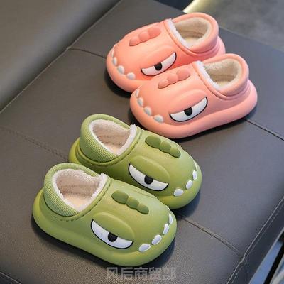 男童加绒拖鞋新款男孩儿童包头棉拖毛茸茸棉鞋可爱幼儿鞋子家居居